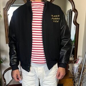 Forbidden Planet Men's Black Leather Varsity Jacket